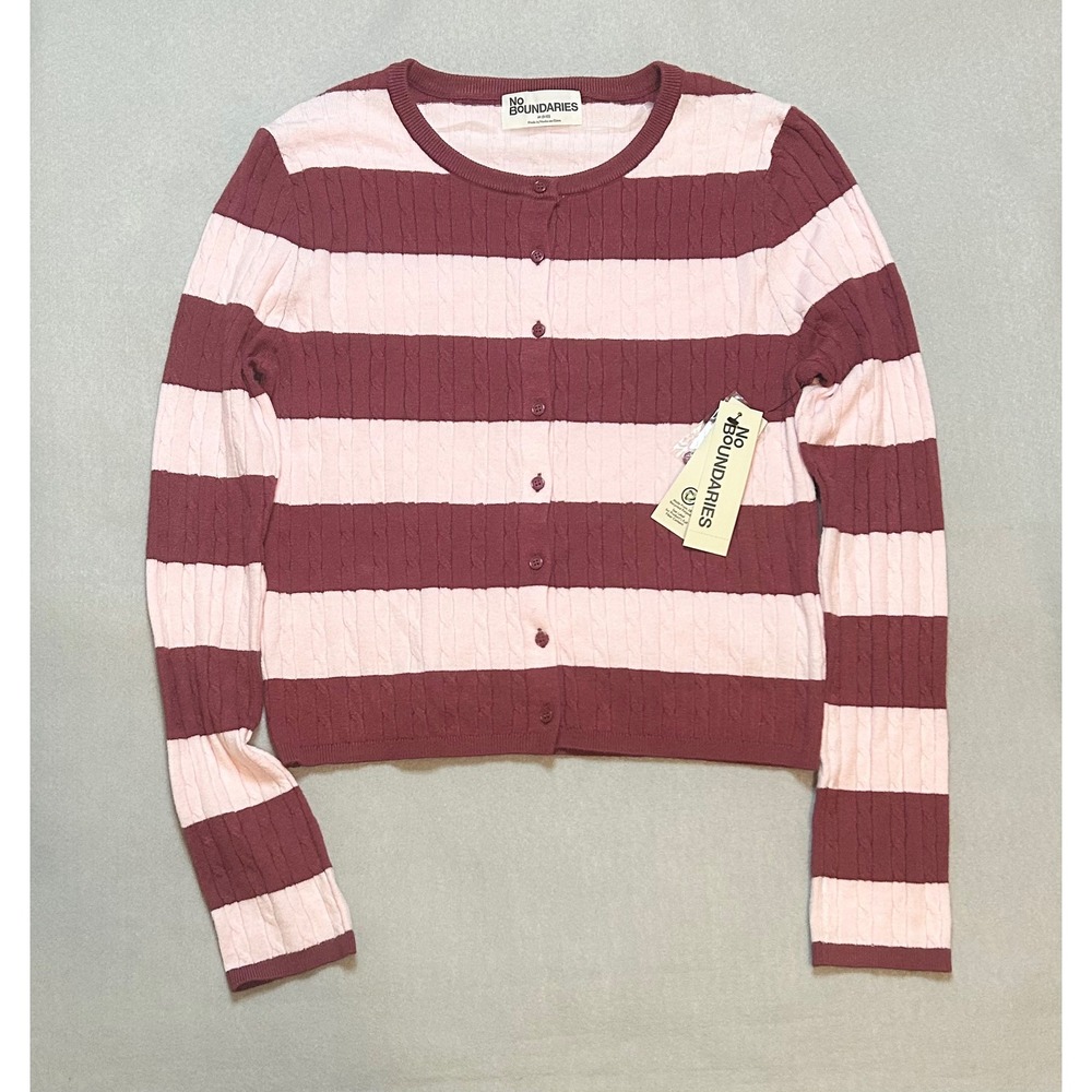 No Boundaries Rusty Mauve Pink Striped Cable Knit Cardigan Sweater Medium NWT